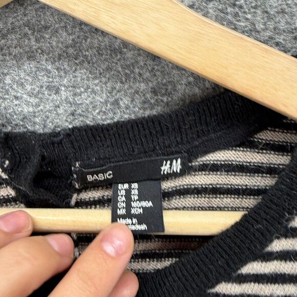 H&M Sweater Dress Women XS Black Striped Short Alpaca Button Up Long Sleeve - Picture 3 of 7